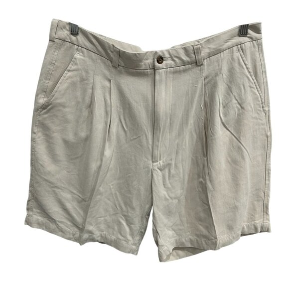 Haggar Mens Pleated Ivory Silk Shorts Size 38 With Pockets - Picture 1 of 8